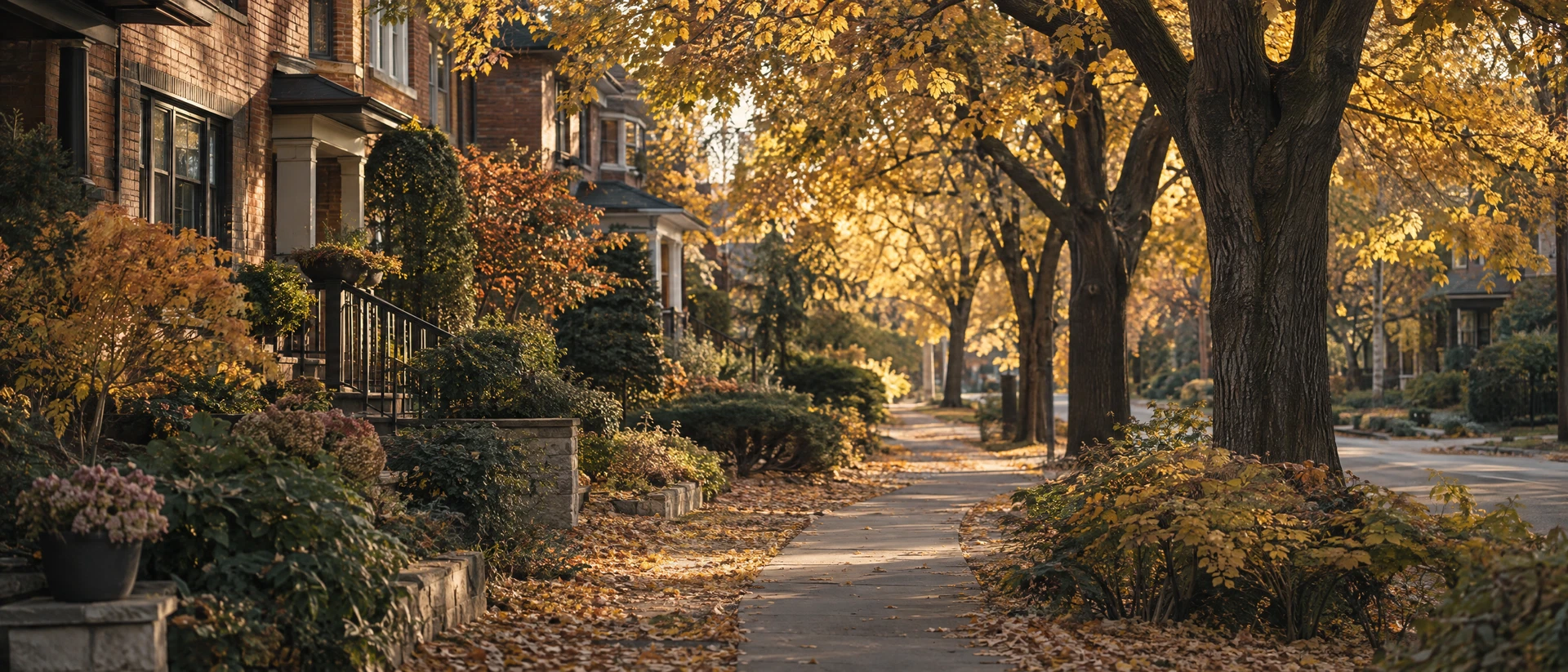 An autumn avenue with a quiet path ahead